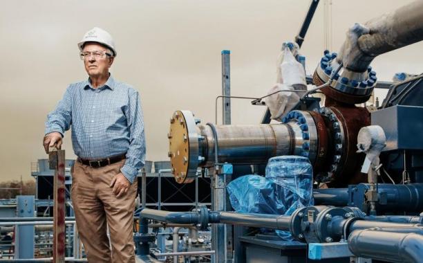 Net Power's Rodney Allam stands astride his creation: a power plant that captures its own carbon, at no extra cost. (Photo by Michael Thad Carter, for Forbes).